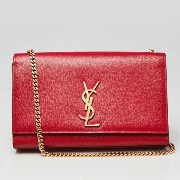 10001-57 Saint Laurent Red Grained Leather Monogram Medium Kate Flap Bag - Image 1