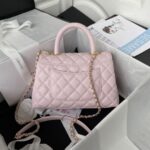 Chanel Pink Quilted Caviar Coco Top Handle Flap Bag Gold Hardware - Image 3