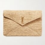 Saint Laurent Cassandre Large Envelope Pouch in Raffia