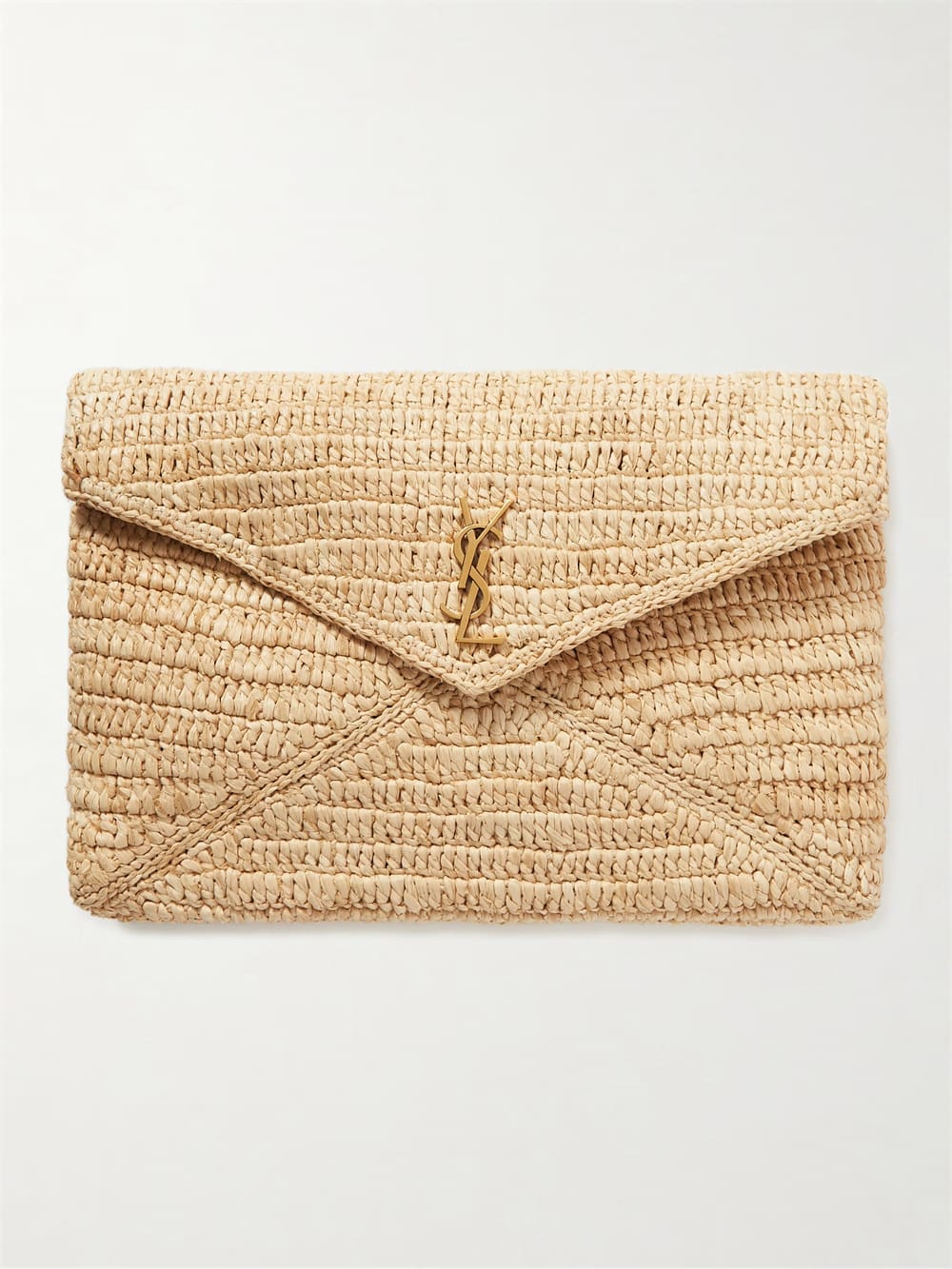 1842b5397290e4f3bdb25e7ac95d3642 Saint Laurent Cassandre Large Envelope Pouch in Raffia - Image 1