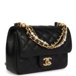Chanel Mini Square Pearl Crush Flap Bag Black Lambskin Brushed Gold Hardware - Image 2