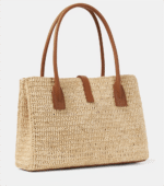 Saint Laurent Panier leather-trimmed raffia tote bag - Image 4