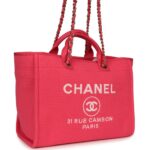 Chanel Medium Deauville Shopping Tote Hot Pink Canvas Light Gold Hardware - Image 2