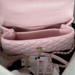Chanel Pink Quilted Caviar Coco Top Handle Flap Bag Gold Hardware - Image 4