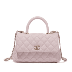 Chanel Pink Quilted Caviar Coco Top Handle Flap Bag Gold Hardware