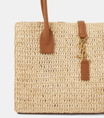 Saint Laurent Panier leather-trimmed raffia tote bag - Image 5