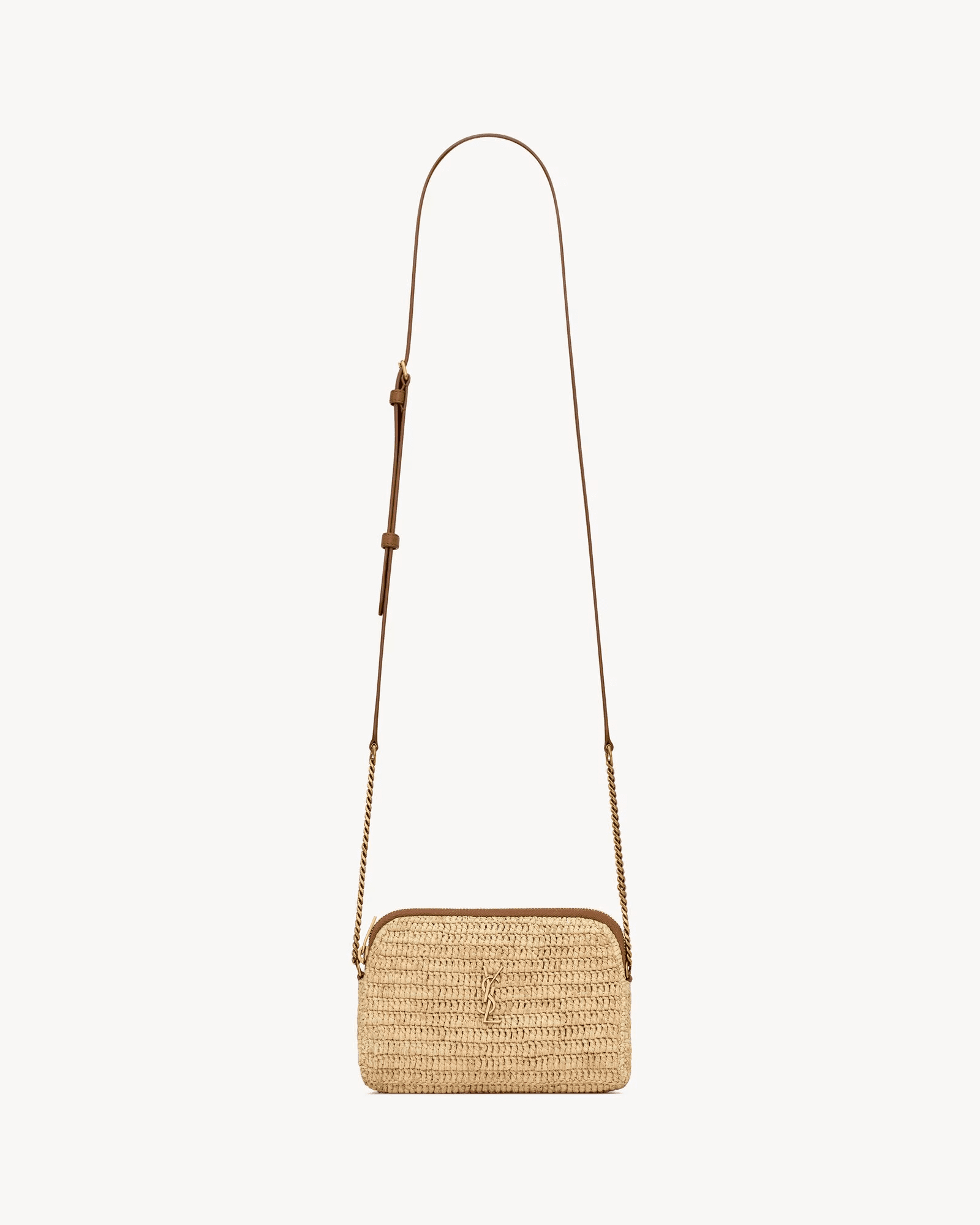 66ff2490295b600f6454af2863fc5196 Saint Laurent gaby zipped pouch in raffia - Image 1