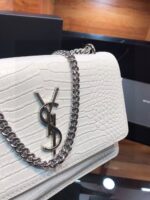 SAINT LAURENT Calfskin Crocodile Embossed Medium Monogram Sunset Icy White - Image 3