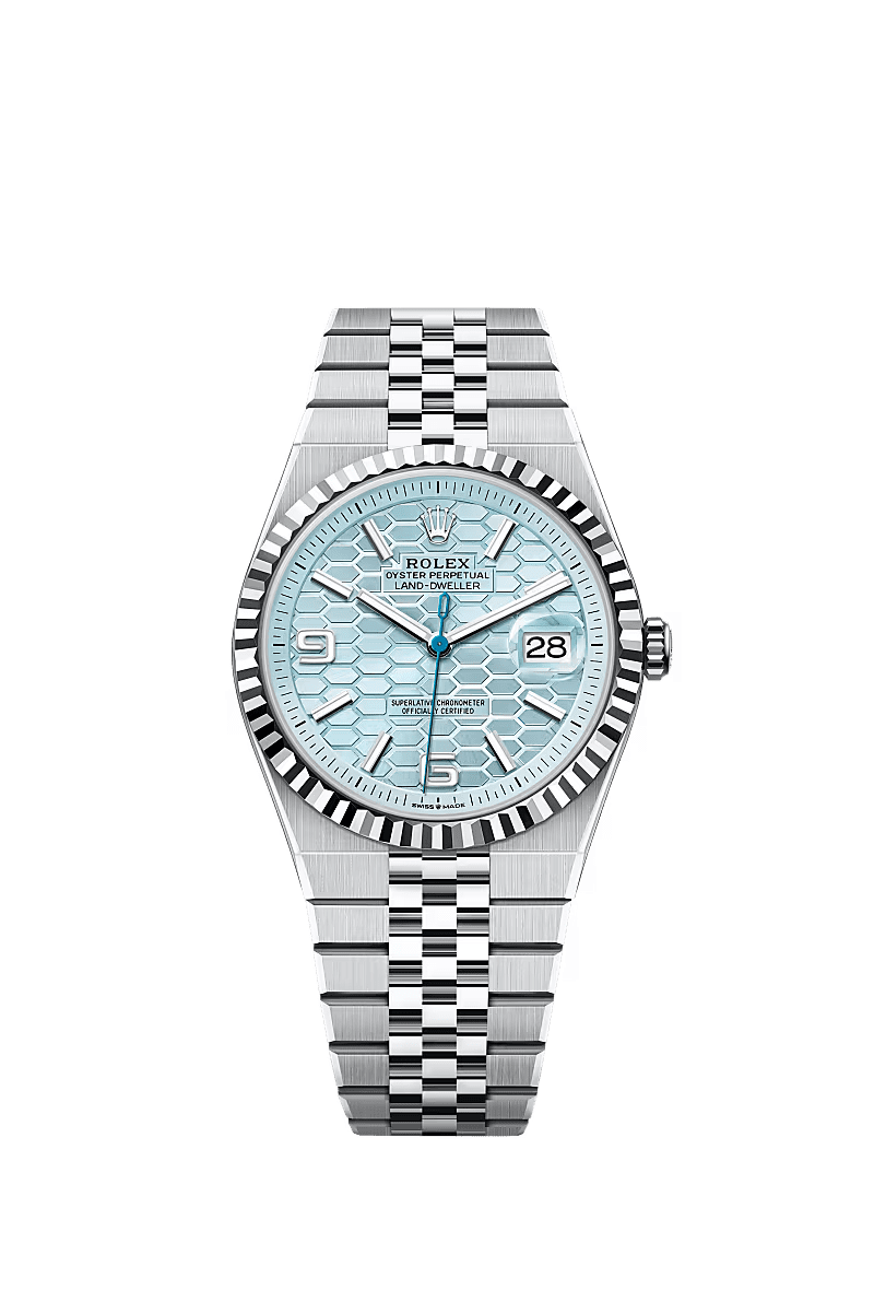 6fad9ce179de2693f6d2ab2f2d253dc7 Rolex Land-Dweller 127336 Platinum Ice Blue Dial 36MM - Image 1