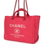 Chanel Medium Deauville Shopping Tote Hot Pink Canvas Light Gold Hardware - Image 3