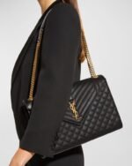 Saint Laurent Envelope Triquilt Large YSL Shoulder Bag in Grained Leather - Image 2