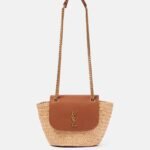 Saint Laurent Manon Mini raffia and leather shoulder bag