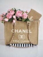 CHANEL Deauville Tote Small Beige Canvas - Image 8
