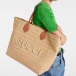Gucci Medium logo raffia-effect tote bag