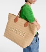 Gucci Medium logo raffia-effect tote bag