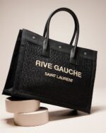 Saint Laurent Rive Gauche Small Tote Bag in Raffia