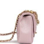 Chanel Mini Square Pearl Flap Bag Light Pink Iridescent Lambskin Brushed Gold Hardware - Image 7