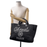 CHANEL Deauville 2wayTote Bag Black A66941 Cotton Leather - Image 4