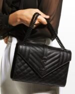 Saint Laurent Envelope Triquilt Medium YSL Shoulder Bag in Grained Leather - Image 3