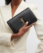 Saint Laurent Cassandra YSL Wallet on Chain in Croc Embossed Leather - Image 2