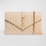 Saint Laurent Envelope Triquilt YSL Wallet on Chain in Grained Leather