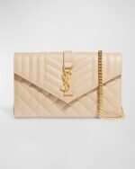 Saint Laurent Envelope Triquilt YSL Wallet on Chain in Grained Leather