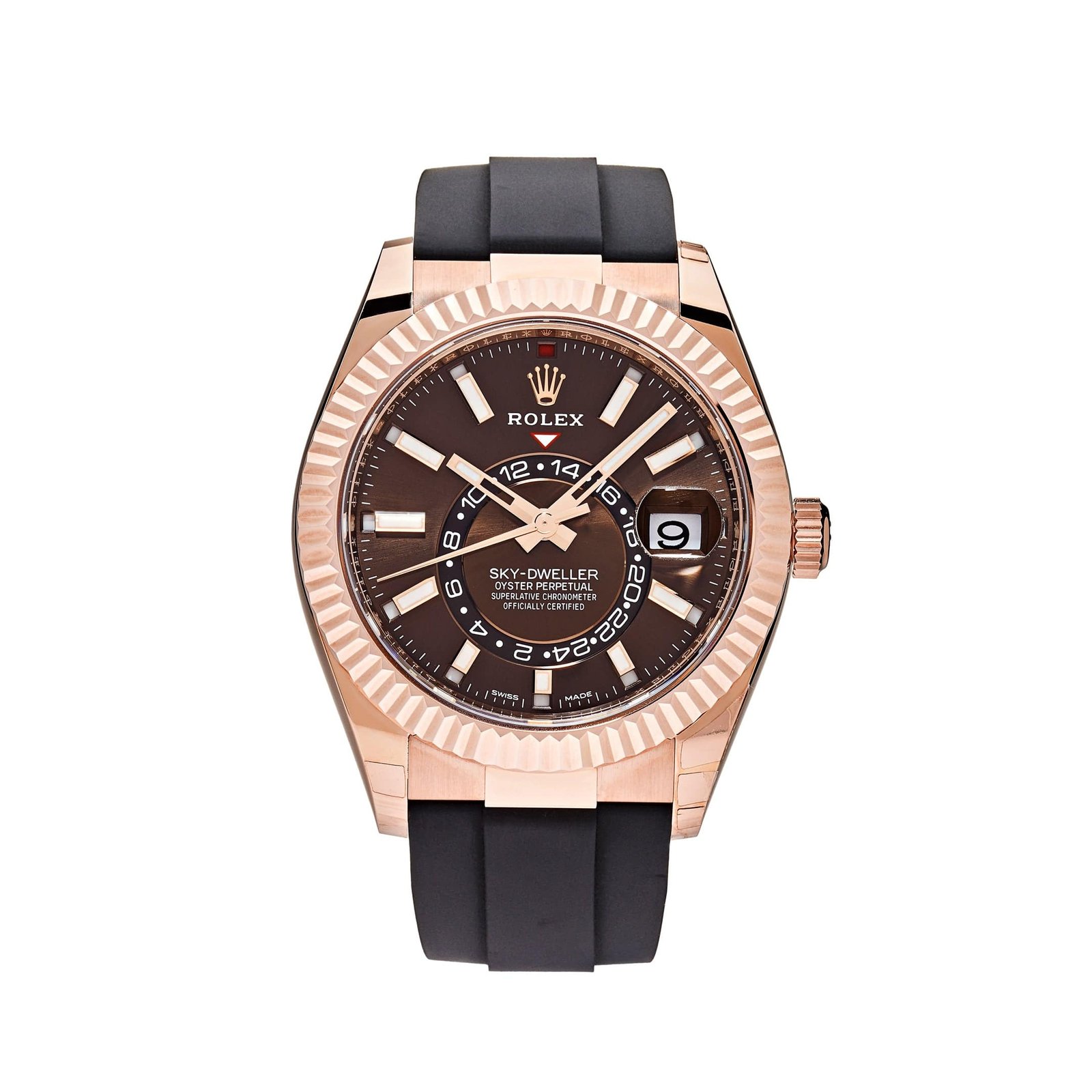 IBlXEhCl-rolex-sky-dweller-rose-gold-brown-dial-326235-rolex-40271090417908 Rolex Sky-Dweller 326235 Rose Gold Brown Chocolate Dial Oysterflex - Image 1