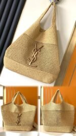 SAINT LAURENT ICARE IN RAFFIA NATUREL AND BROWN GOLD - Image 3