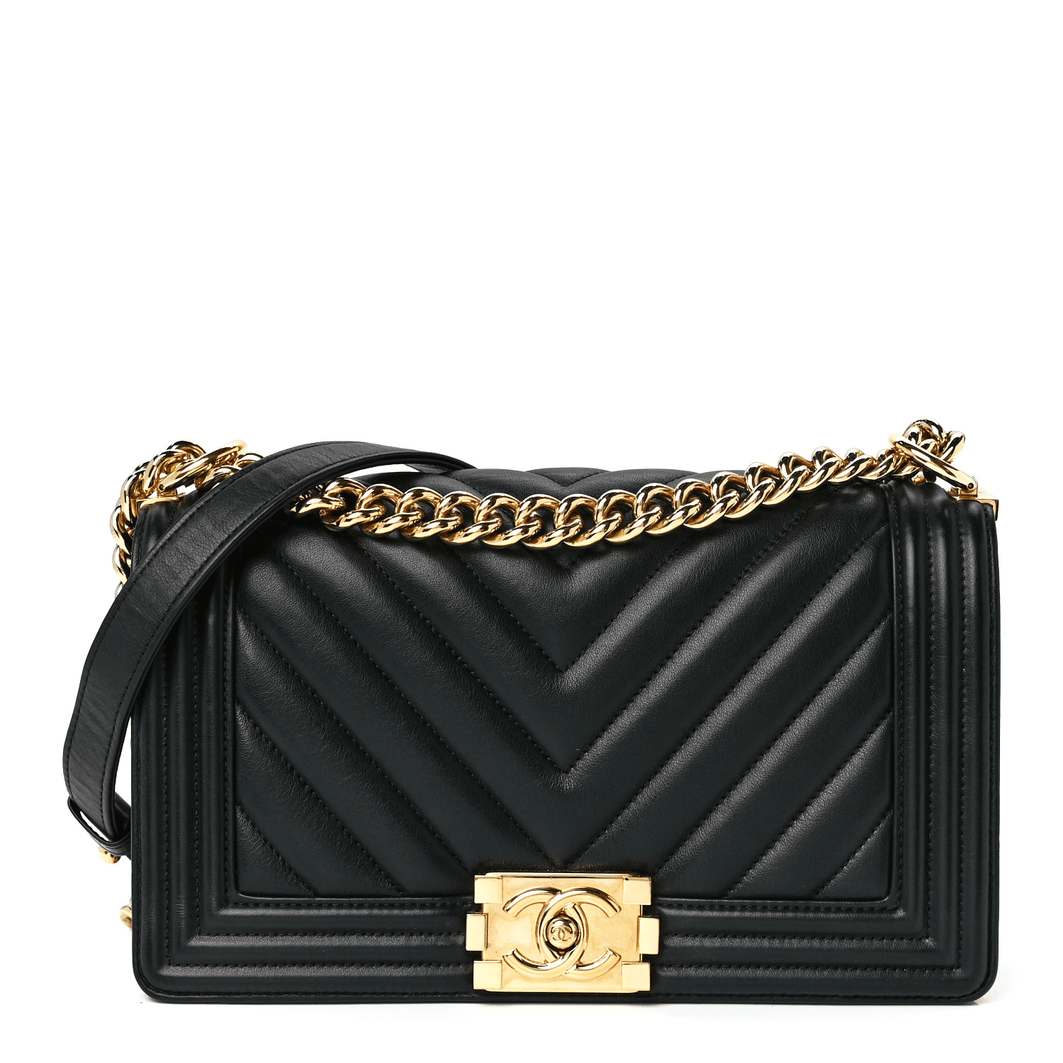 IYjhlrnP-MNO8X1GNIY9Q7EFQQ5 CHANEL Calfskin Chevron Quilted Medium Boy Flap Black - Image 1