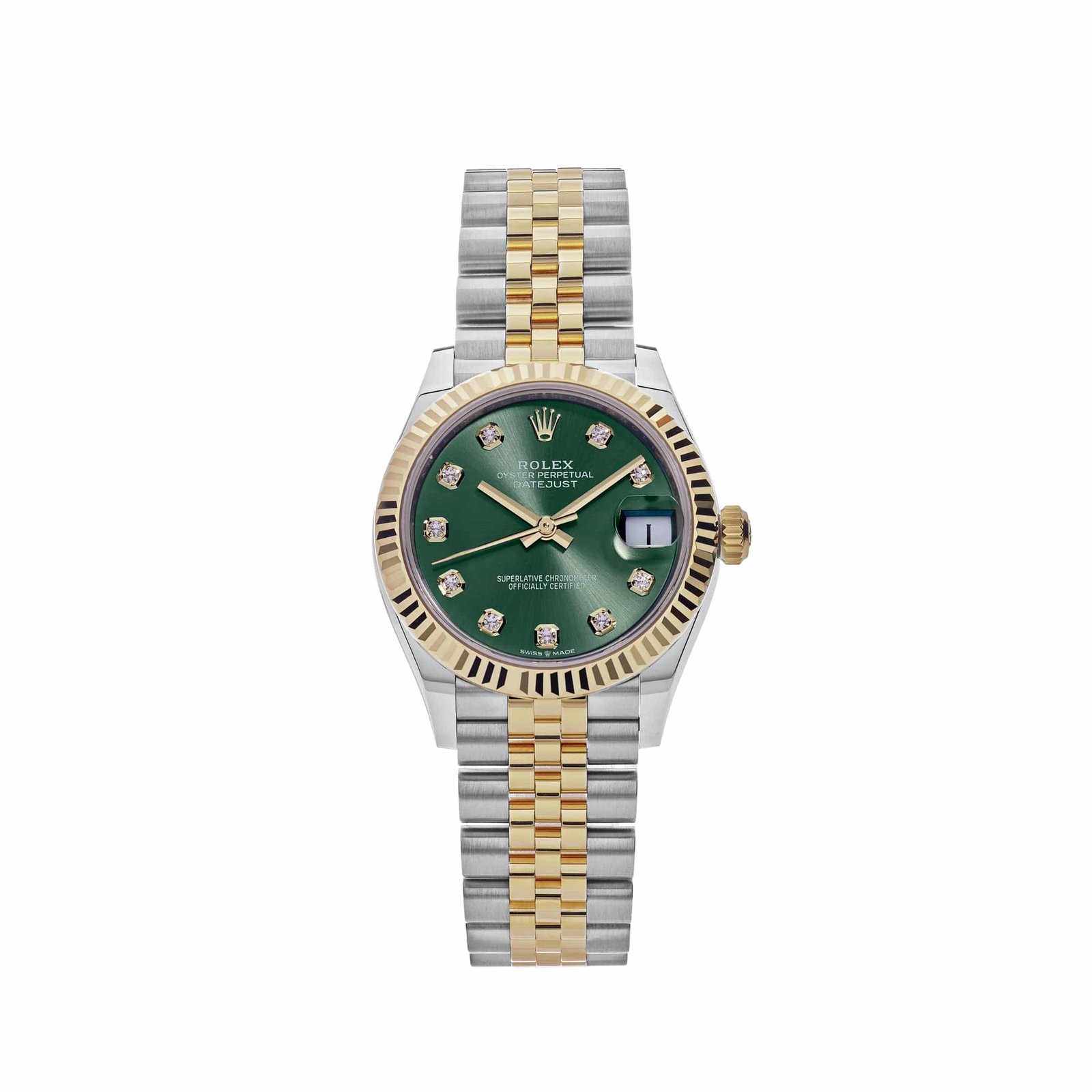 KZlSdmjY-rolex-datejust-278273-yellow-gold-stainless-steel-green-dial-2023-rolex-40437975056628 Rolex Datejust 31 278273 ‘Ladies’ Yellow Gold Stainless Steel Green Dial (2023) - Image 1