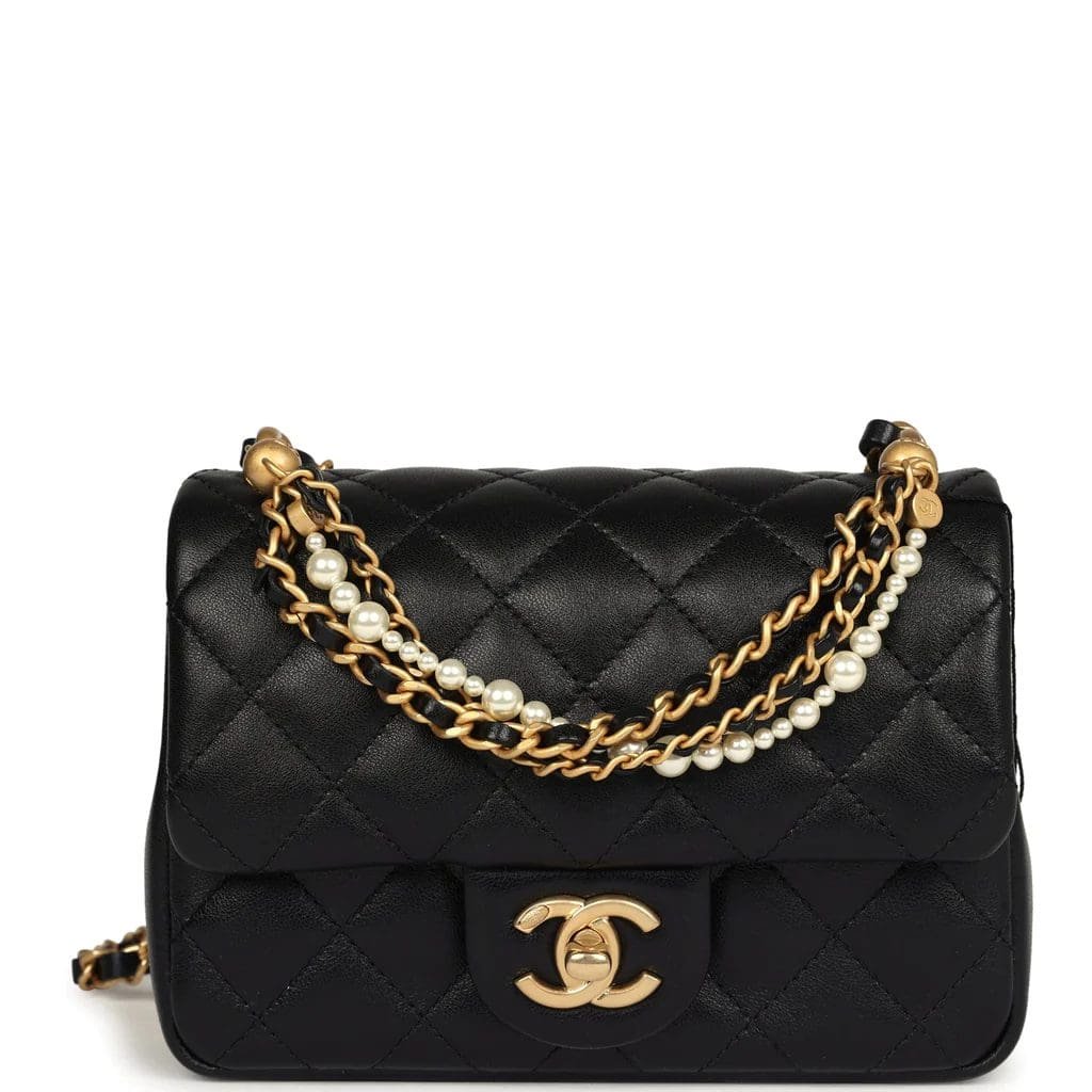 KgGlZF6x-Chanel-Mini-Square-Pearl-Crush-Flap-Bag-Black-Lambskin-Brushed-Gold-Hardware Chanel Mini Square Pearl Crush Flap Bag Black Lambskin Brushed Gold Hardware - Image 1