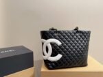 CHANEL Calfskin Quilted Large Cambon Tote Black White - Image 2