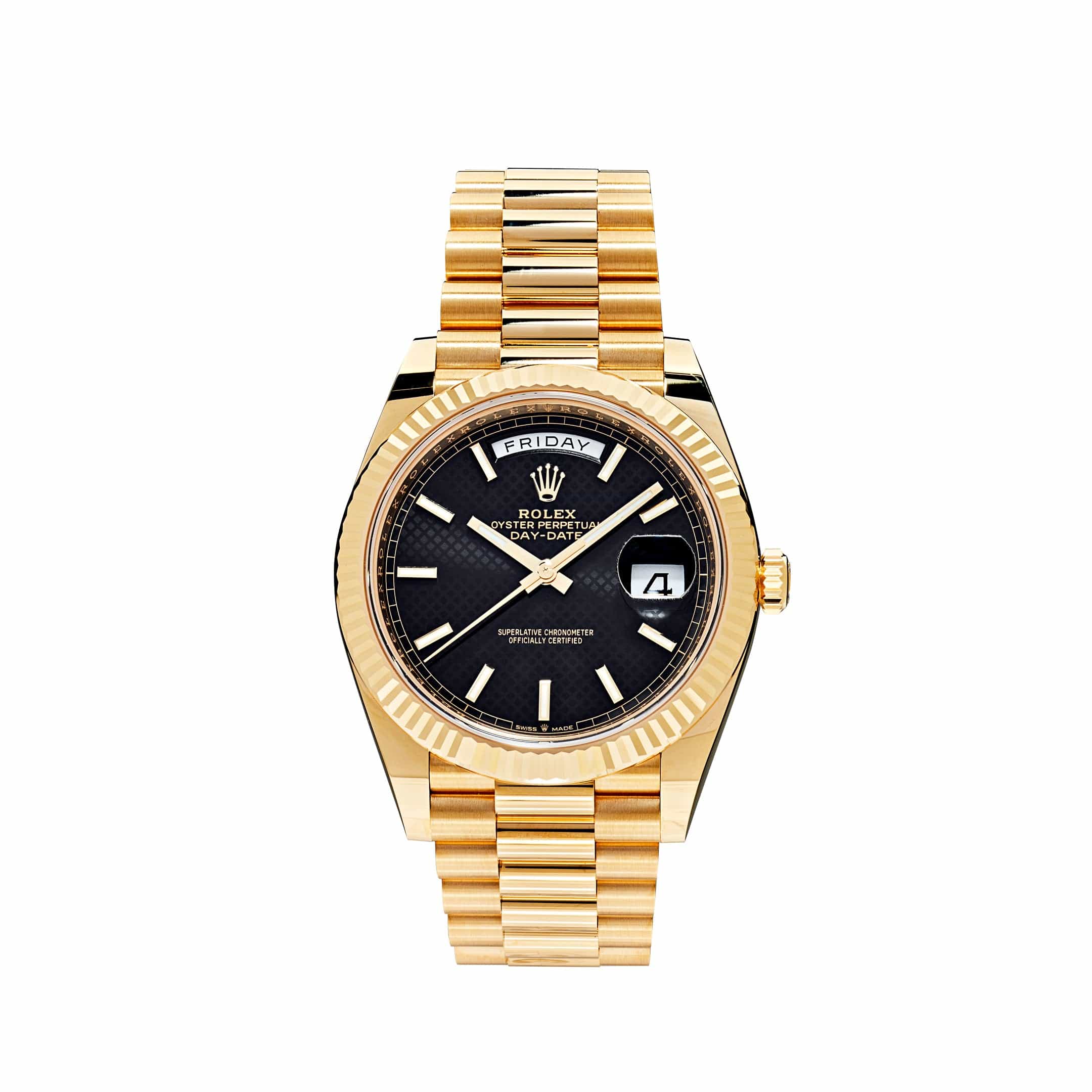 N2lXMUEw-rolex-day-date-40-yellow-gold-black-diagonal-dial-228238-2022-rolex-40269328122100 Rolex Day-Date 40 228238 Yellow Gold Black Diagonal Motif Dial - Image 1