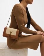Saint Laurent Kate Small YSL Wallet on Chain in Linen and Leather - Image 3