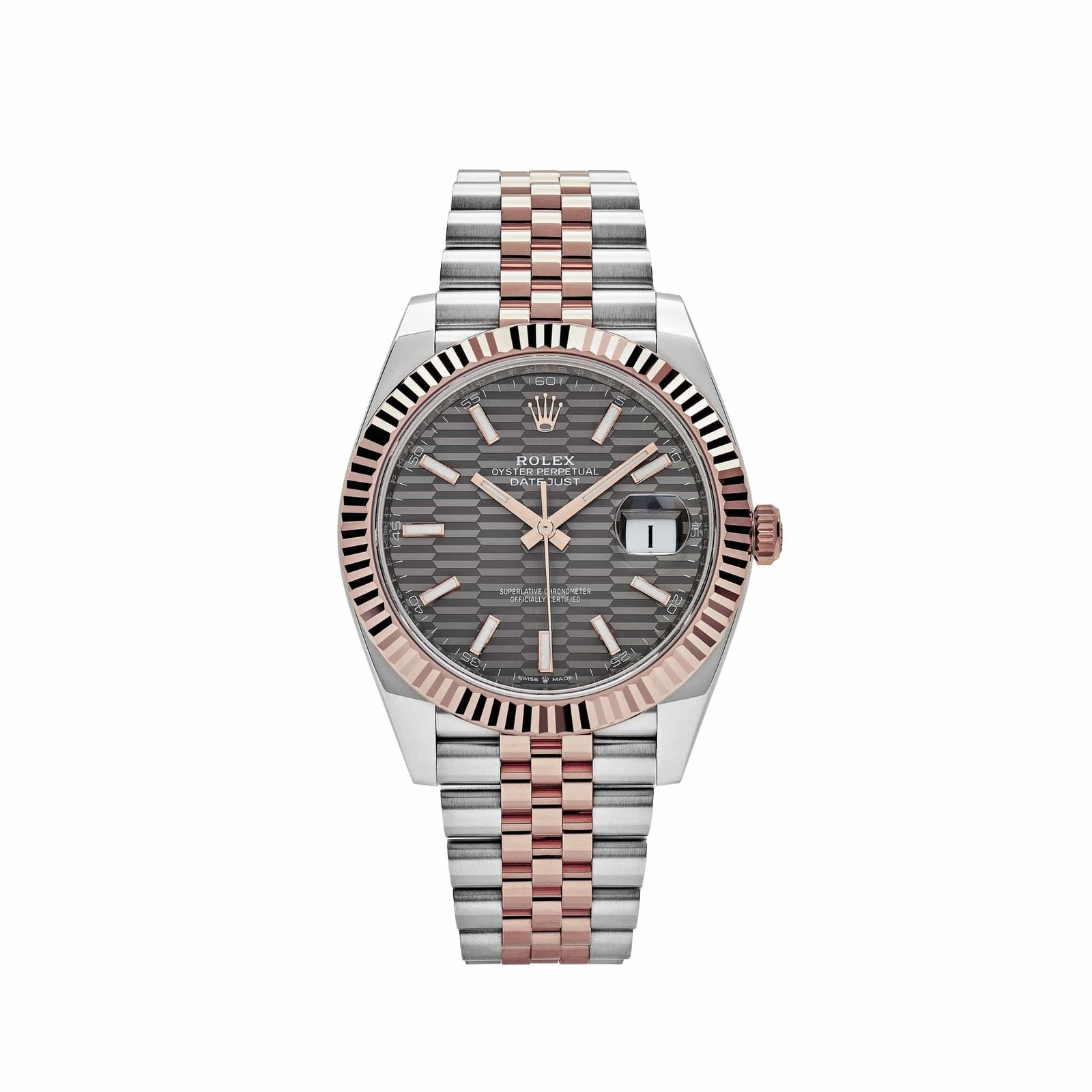 Ukoq4WhC-rolex-datejust-126331-rose-gold-stainless-steel-rhodium-slate-fluted-motif-dial-jubilee-2023-rolex-42421323170036 Rolex Datejust 41 126331 Rose Gold Stainless Steel Grey Motif Dial Jubilee (2024) - Image 1