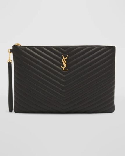 Saint Laurent YSL Monogram Large Pouch in Smooth Leather