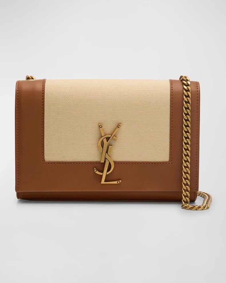 WyBoVfKd-ARSQOTMOWKBAU_KRNO5CY Saint Laurent Kate Small YSL Wallet on Chain in Linen and Leather - Image 1