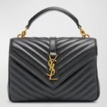Saint Laurent College Medium YSL Flap Top-Handle Bag in Quilted Leather