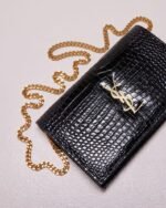 Saint Laurent Cassandra YSL Wallet on Chain in Croc Embossed Leather - Image 3