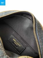 Saint Laurent Round Quilted Denim Crossbody Bag - Image 9