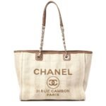 Chanel Mixed Fibers Calfskin Striped Deauville Tote Beige