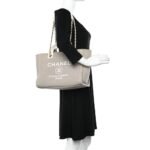 Chanel Mixed Fibers Calfskin Deauville Tote Light Grey - Image 2