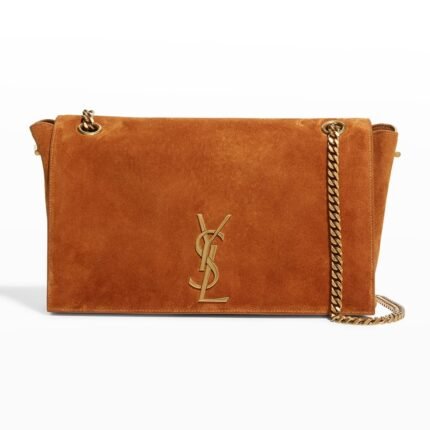 Saint Laurent Medium Double-Sided Lettering Kate Crossbody Bag in Calfskin and Crocodile-Embossed Suede