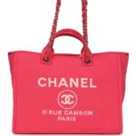 Chanel Medium Deauville Shopping Tote Hot Pink Canvas Light Gold Hardware - Image 7
