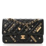 Chanel Lambskin Quilted Medium Rue Cambon Charms Double Flap Black
