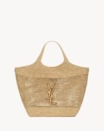 SAINT LAURENT ICARE IN RAFFIA NATUREL AND BROWN GOLD - Image 6