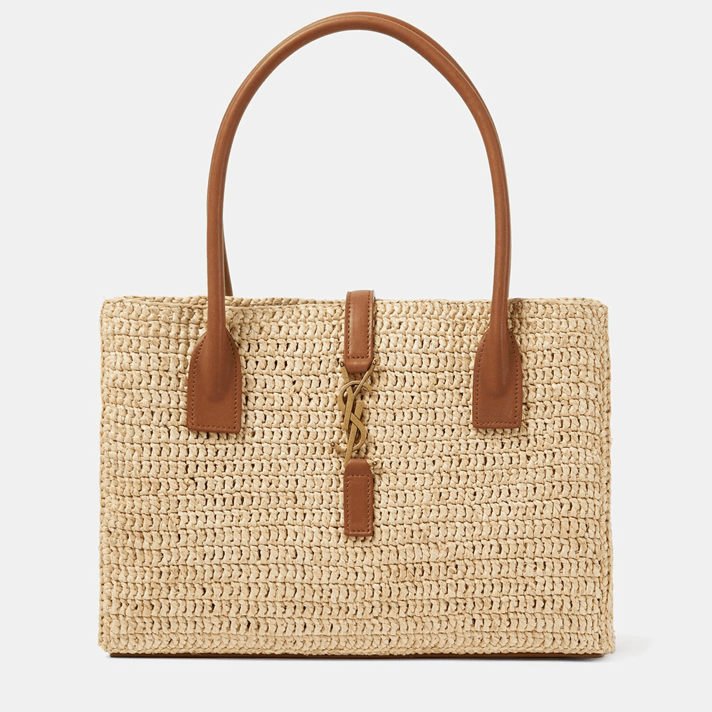 hh1 Saint Laurent Panier leather-trimmed raffia tote bag - Image 1