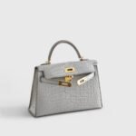Hermès Kelly Mini Alligator Gris Perle Matte Gold Hardware - Image 3