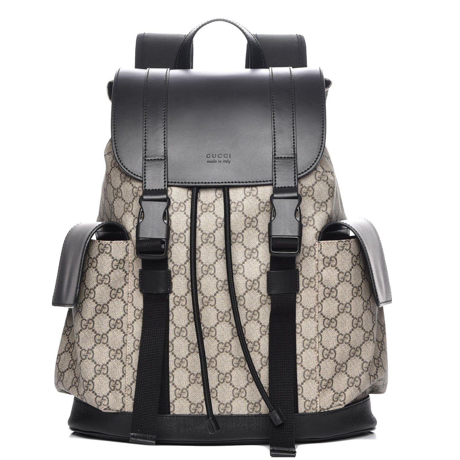 rOhotOjK-ZP0QYXDDDPYL3Z8JAVH GUCCI Supreme Monogram Double Buckle Backpack Beige Black - Image 1