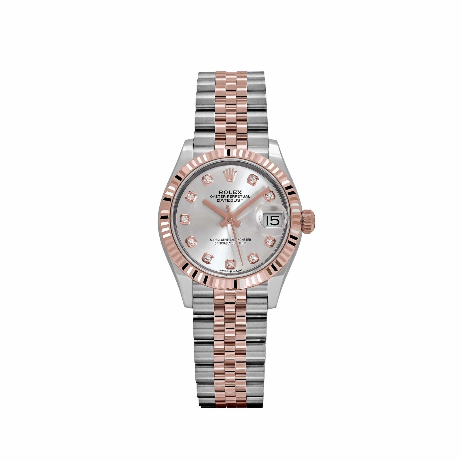 rolex-datejust-278271-ladies-stainless-steel-rose-gold-silver-diamond-dial-2025-rolex-1166453451 Rolex Datejust 31 278271 ‘Ladies’ Stainless Steel Rose Gold Silver Diamond Dial (2025) - Image 1